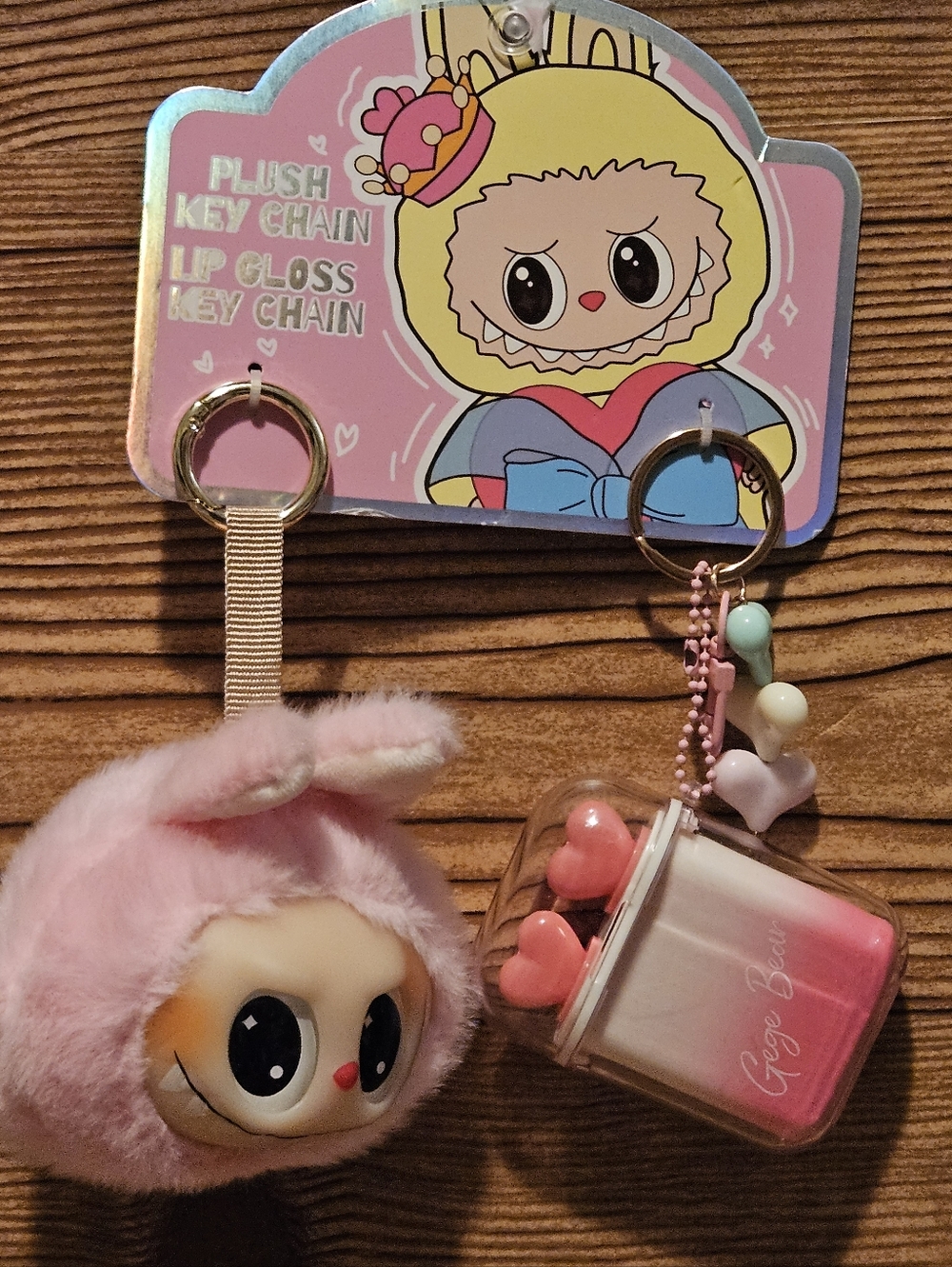 Labubu Pink Plush Keychain And Lip Gloss Keychain Set - Picture 3 of 3